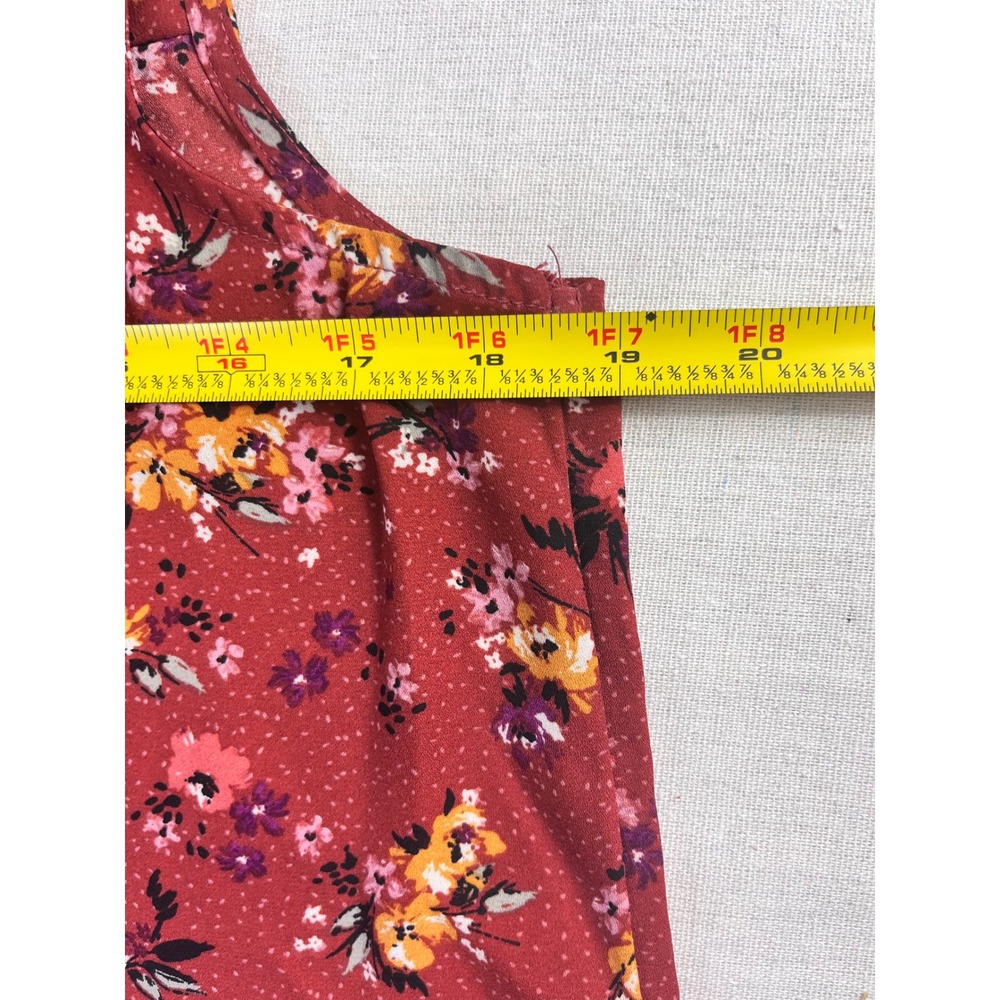 Maurices Womens Rust Red Orange Floral V-Neck Blouse sz M Fall Office Layering - Picture 2 of 7